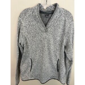 Eddie Bauer Women's 2XL gray heather fleece soft v-neck pockets cozy XXL